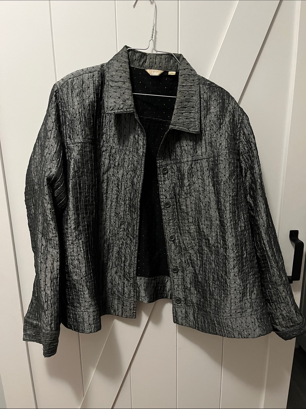 erin london Black Textured Button-Front Jacket